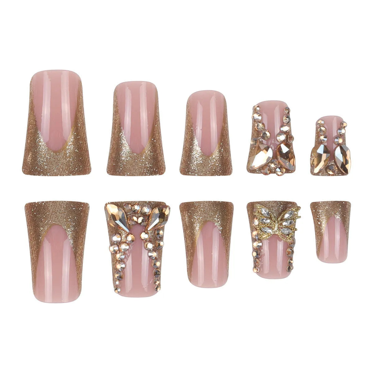 Golden diamond debris butterfly nail stickers set with jelly glue adhesive in D34 colour