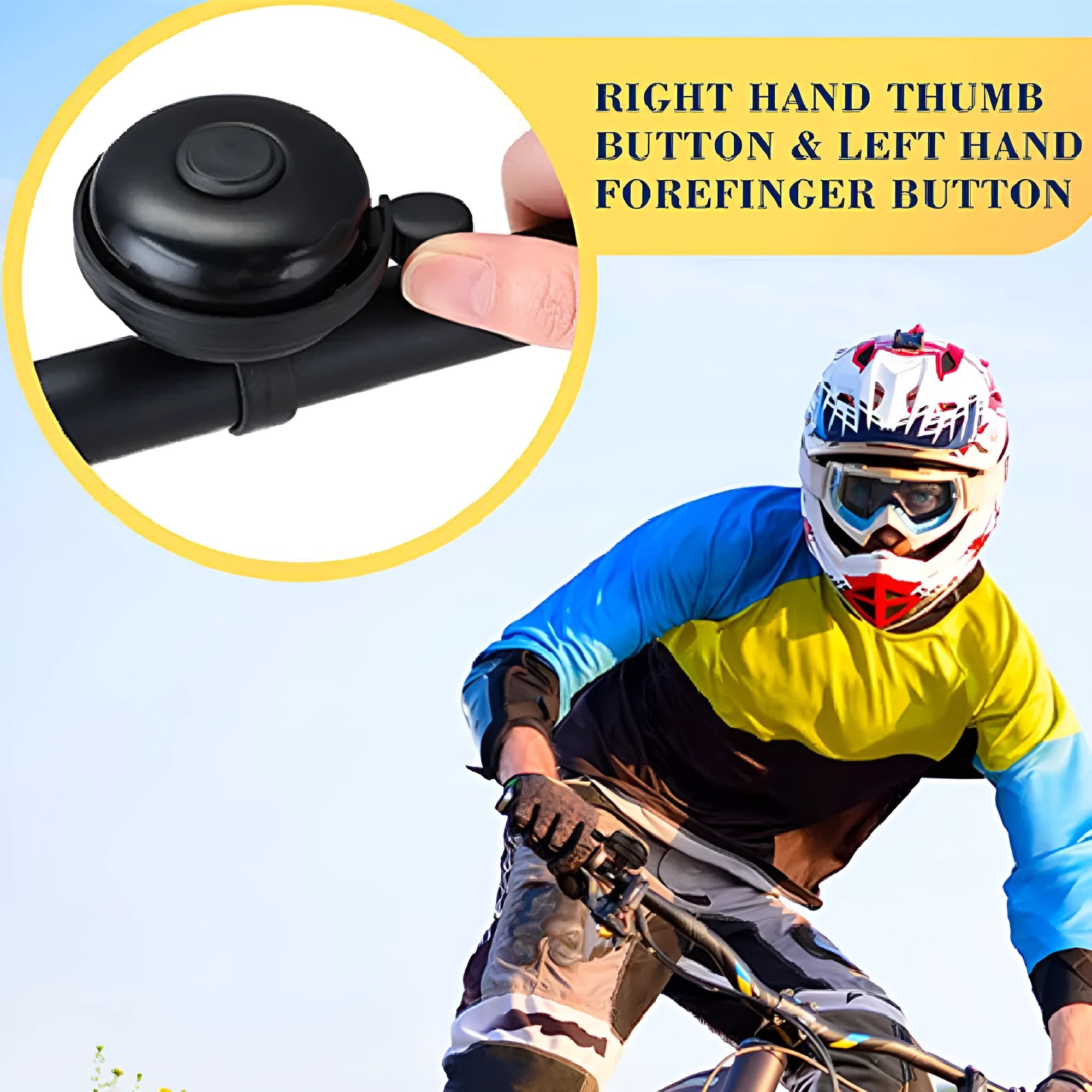 Black ABS plastic bicycle bell with 58mm diameter on a handlebar.