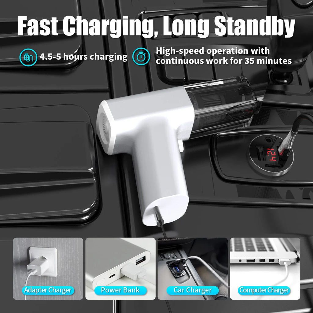 White plastic USB-powered dust collector attachment for vacuum cleaners to clean keyboards and electronics.