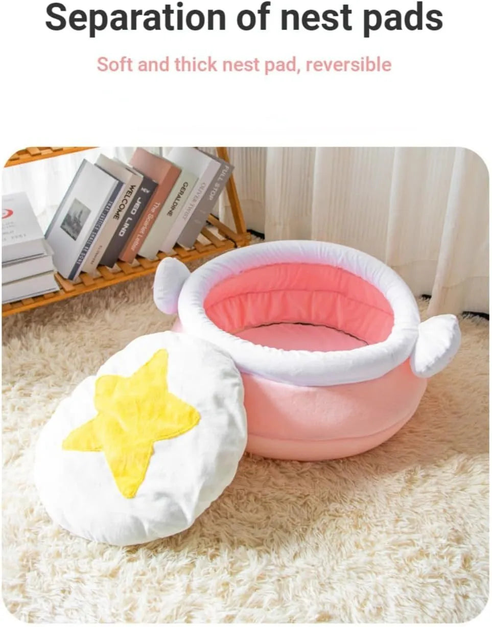 Pink honey pot-shaped cat sofa bed with removable nest pad for small pets