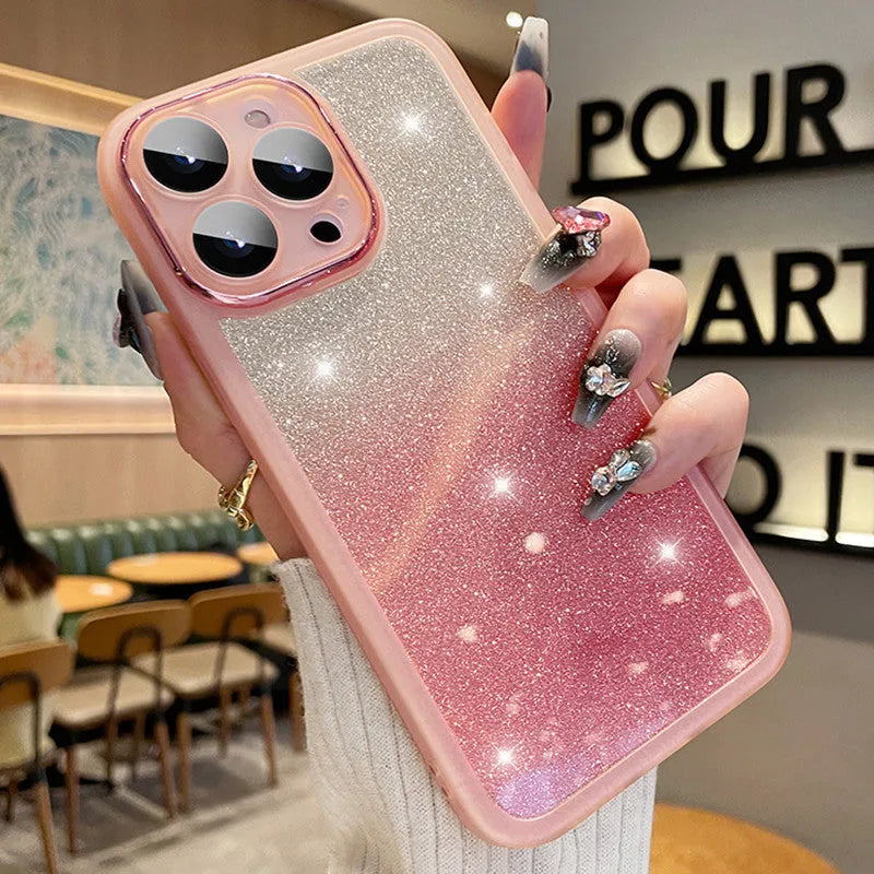 Transparent glitter phone case for iPhone with magnetic back and ultra-thin TPU rubber construction