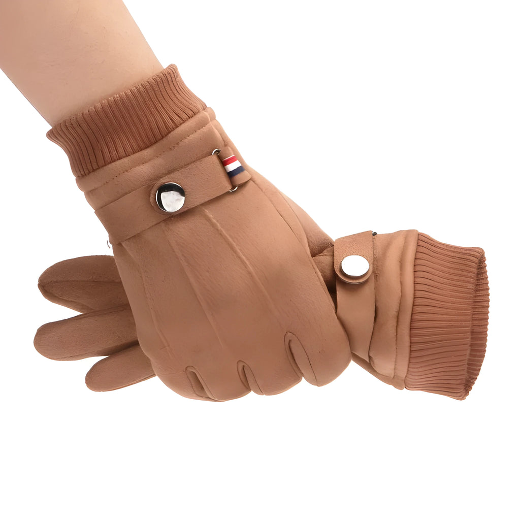 Men's suede winter gloves in black, brown, or grey, wrist length, for autumn and winter