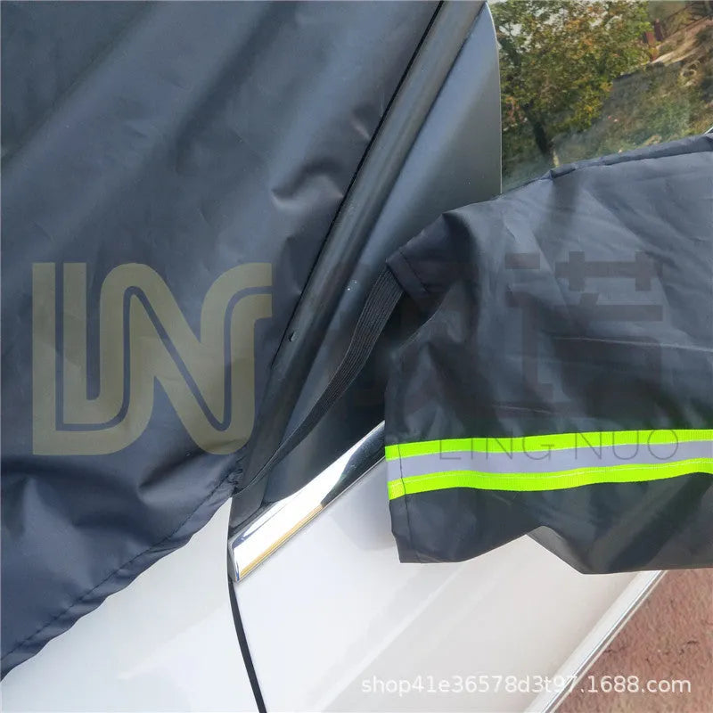 Magnetic car snow shield in Black or Silver, shown in 215x150x125cm or 245x180x145cm size for winter car cover use