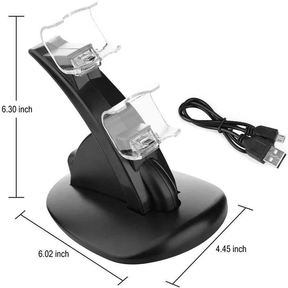 Black dual charging stand holding two Xbox One gamepad controllers.