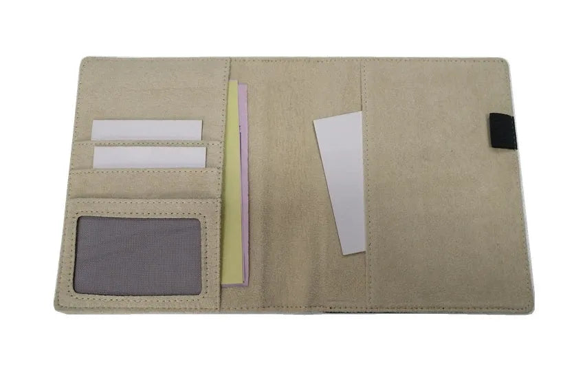 Blue imitation leather A5 notebook cover with a classic car line drawing design.
