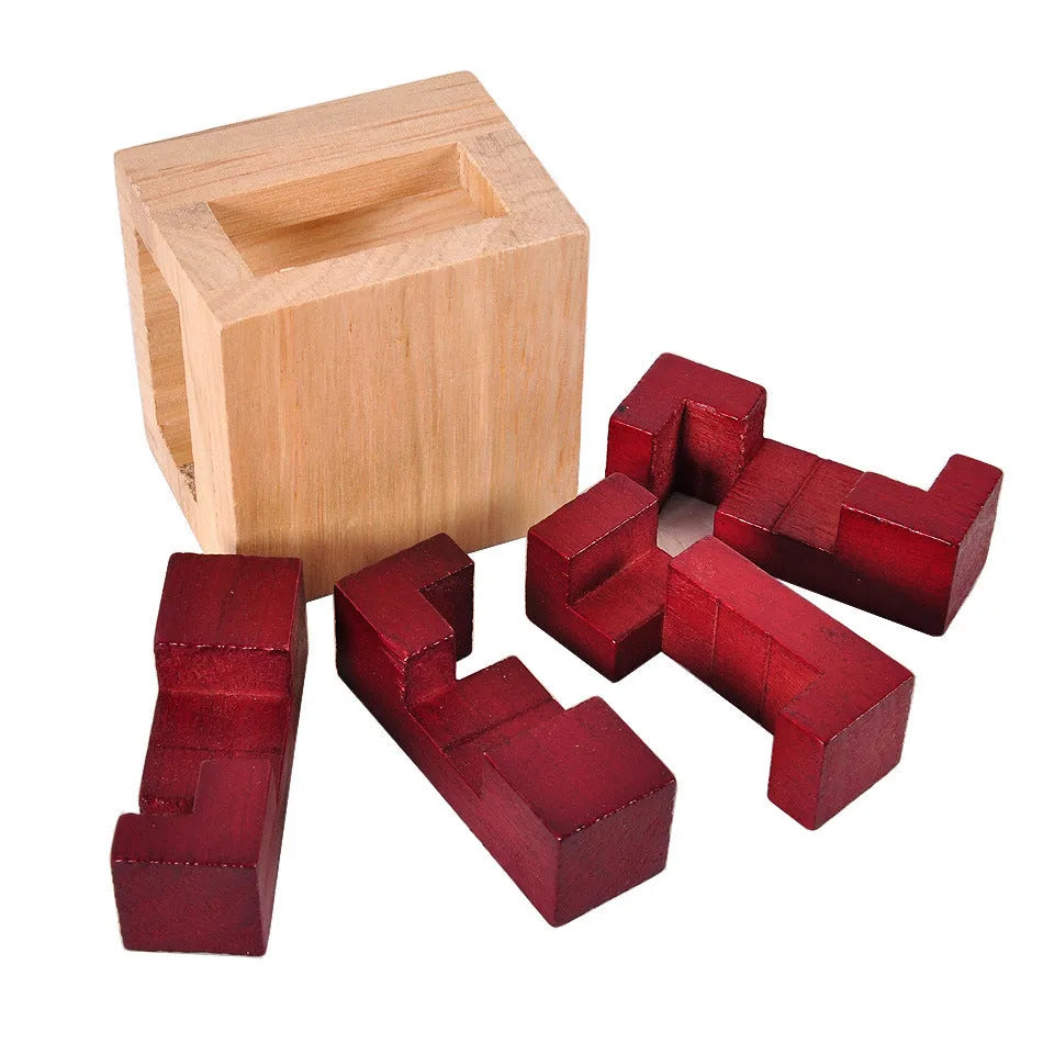 Wooden Kongming lock puzzle 7x7x5.5cm for adults and seniors, colour option A