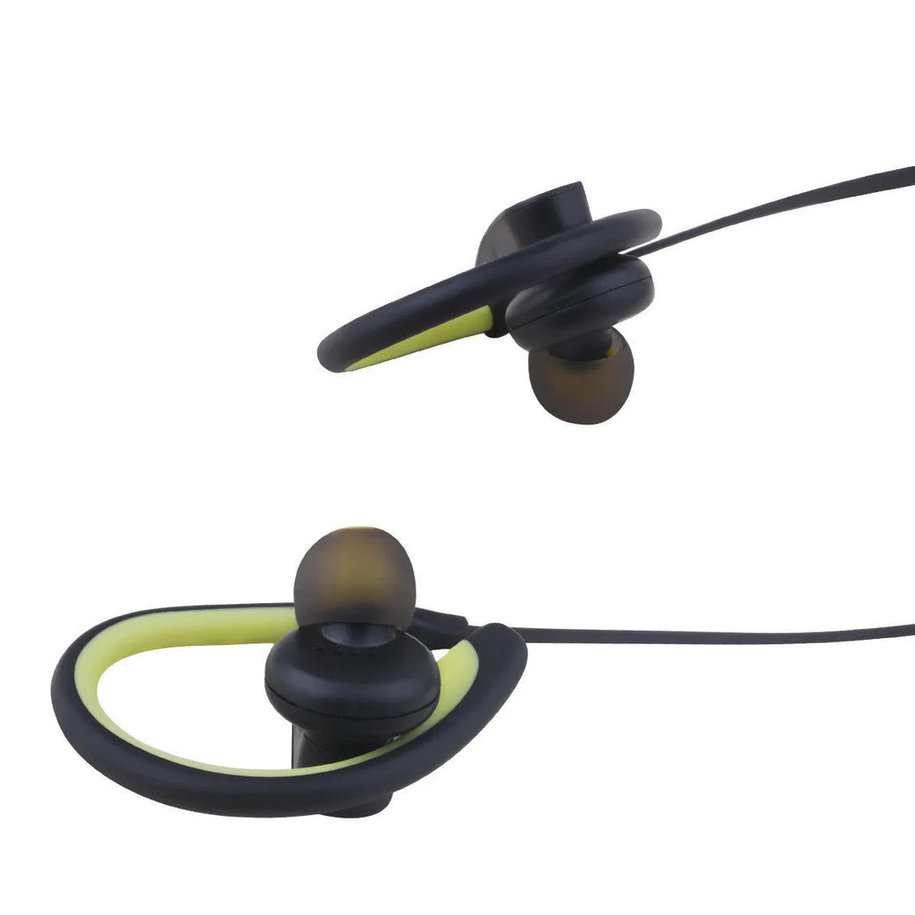 Blue wireless sports headphones with earplug design for running.