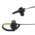 Blue wireless sports headphones with earplug design for running.