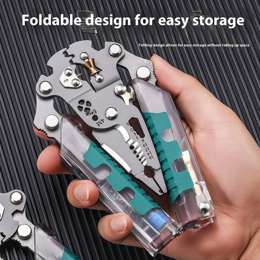 Electricians pliers with wire stripper function showing pointed shape and rust-resistant cutting edges