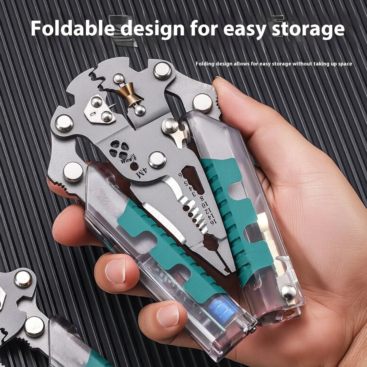 Electricians pliers with wire stripper function showing pointed shape and rust-resistant cutting edges
