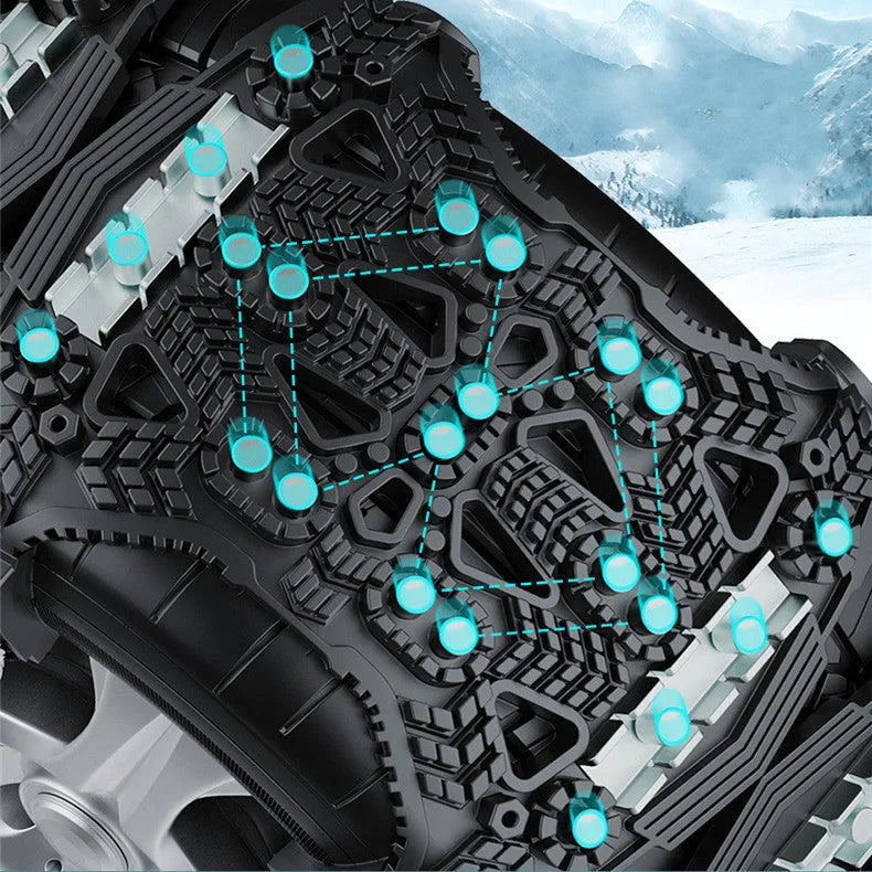 Universal armoured steel plate tyre chains for cars and SUVs in black or yellow with tools