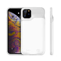 Shockproof silicone battery charger case for iPhone in black, blue, pink, or white with extra power capacity