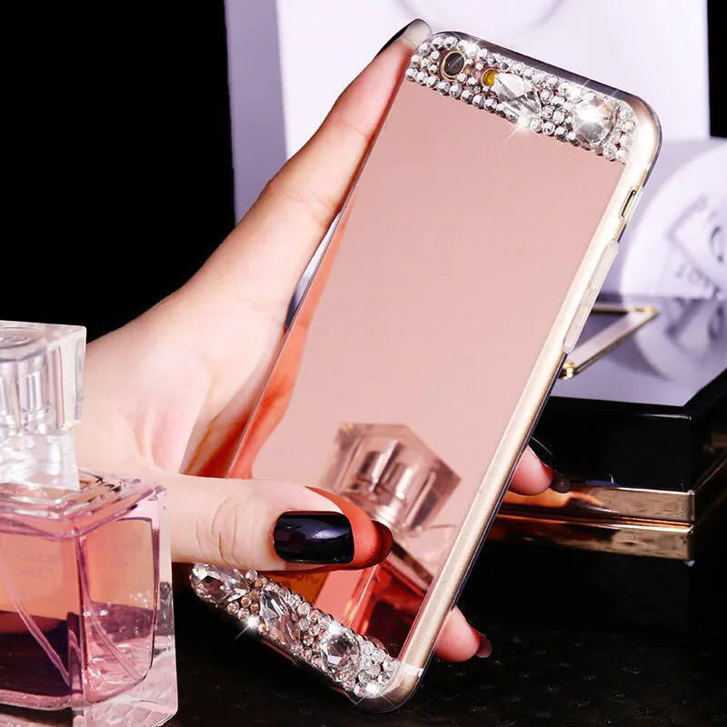 Rhinestone detailing on a gold silicone back cover for a Huawei mobile phone.