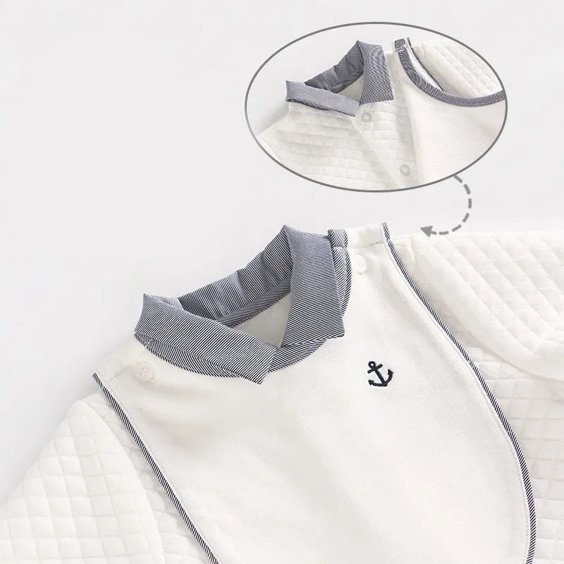 White long sleeve baby gentleman romper made from 100% cotton