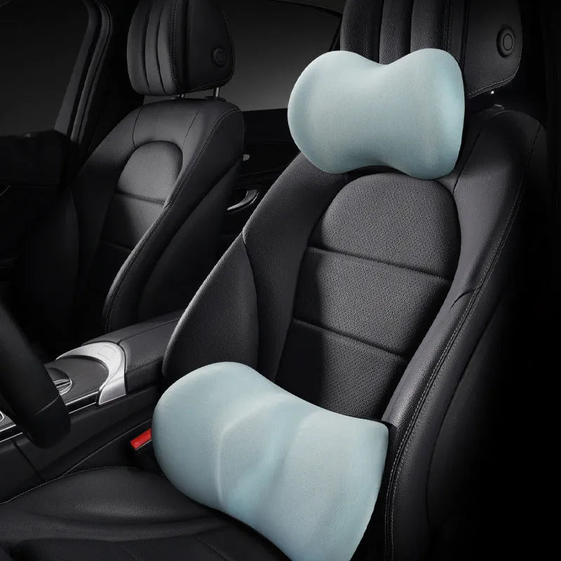 Car seat headrest and lumbar support pillow set in selected colour with synthetic fibre filling