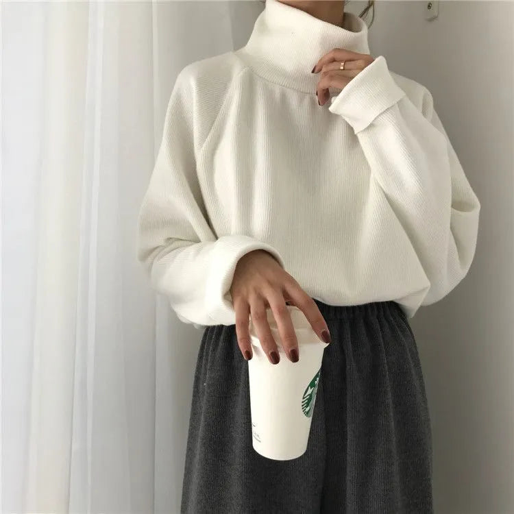 Women's half-high collar long-sleeved top in 100% polyester, loose fit, available in three colours