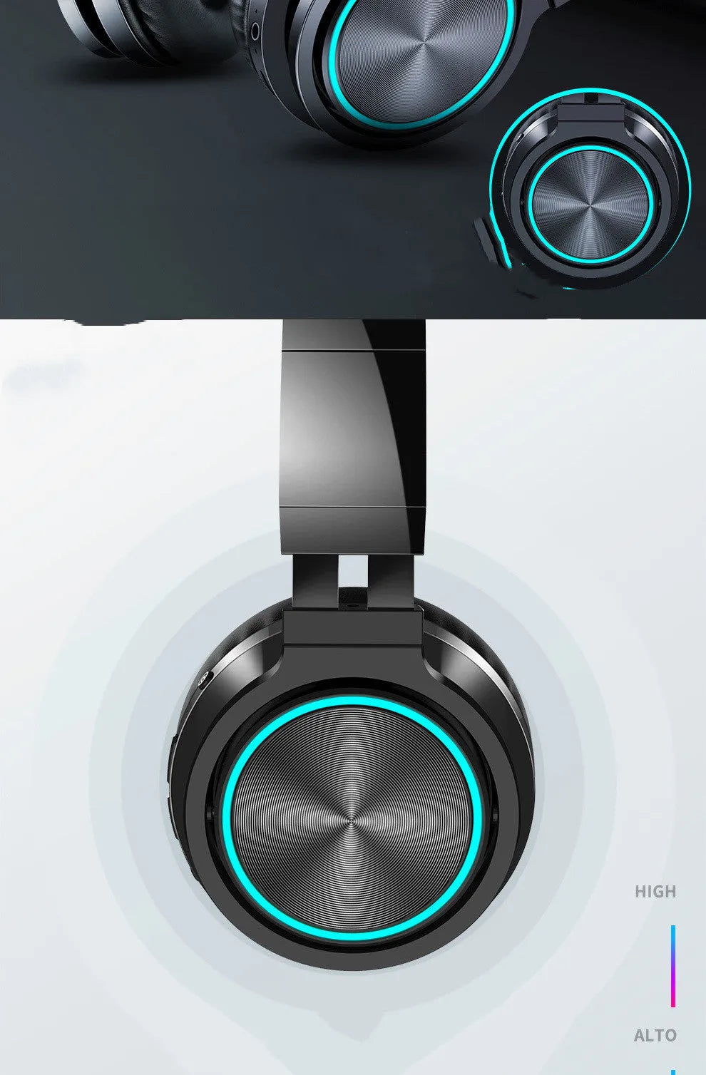 Folding wireless Bluetooth headset in black colour with head-mounted design