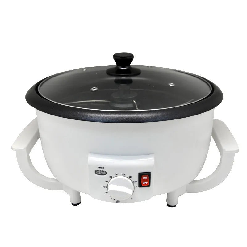 White oblate coffee roasting machine with 750g capacity and 225mm pot for home use
