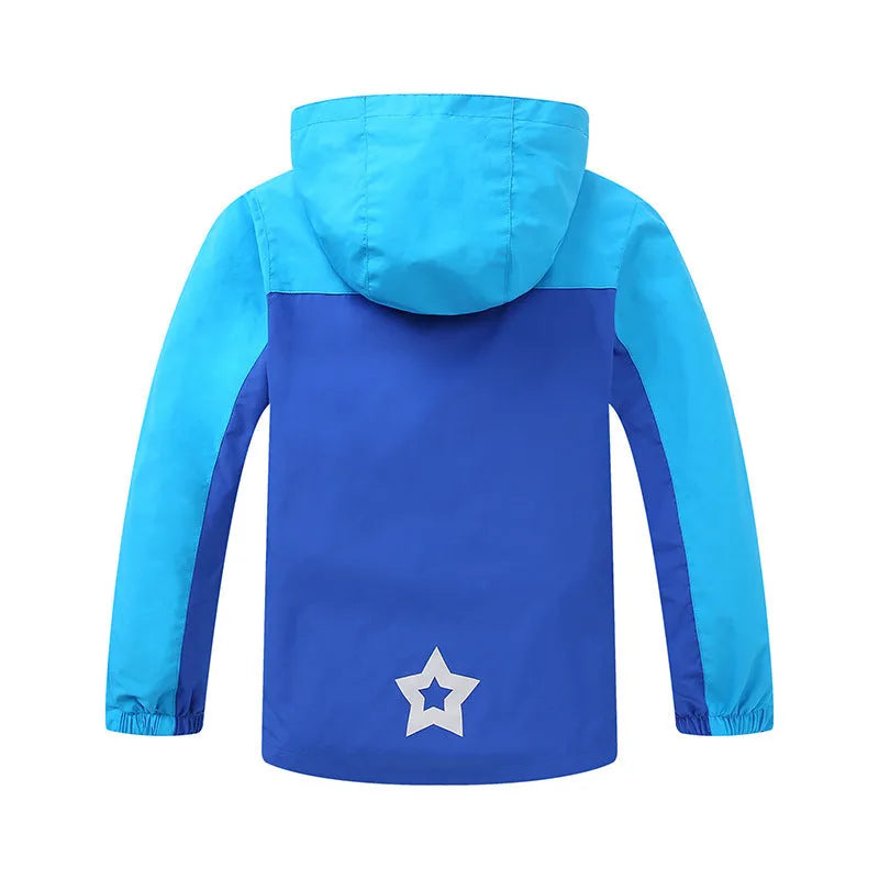 Blue thin children's jacket with full zip and long sleeves for ages 8+