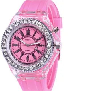 Women's LED luminous quartz watch with silicone strap and 43mm round dial