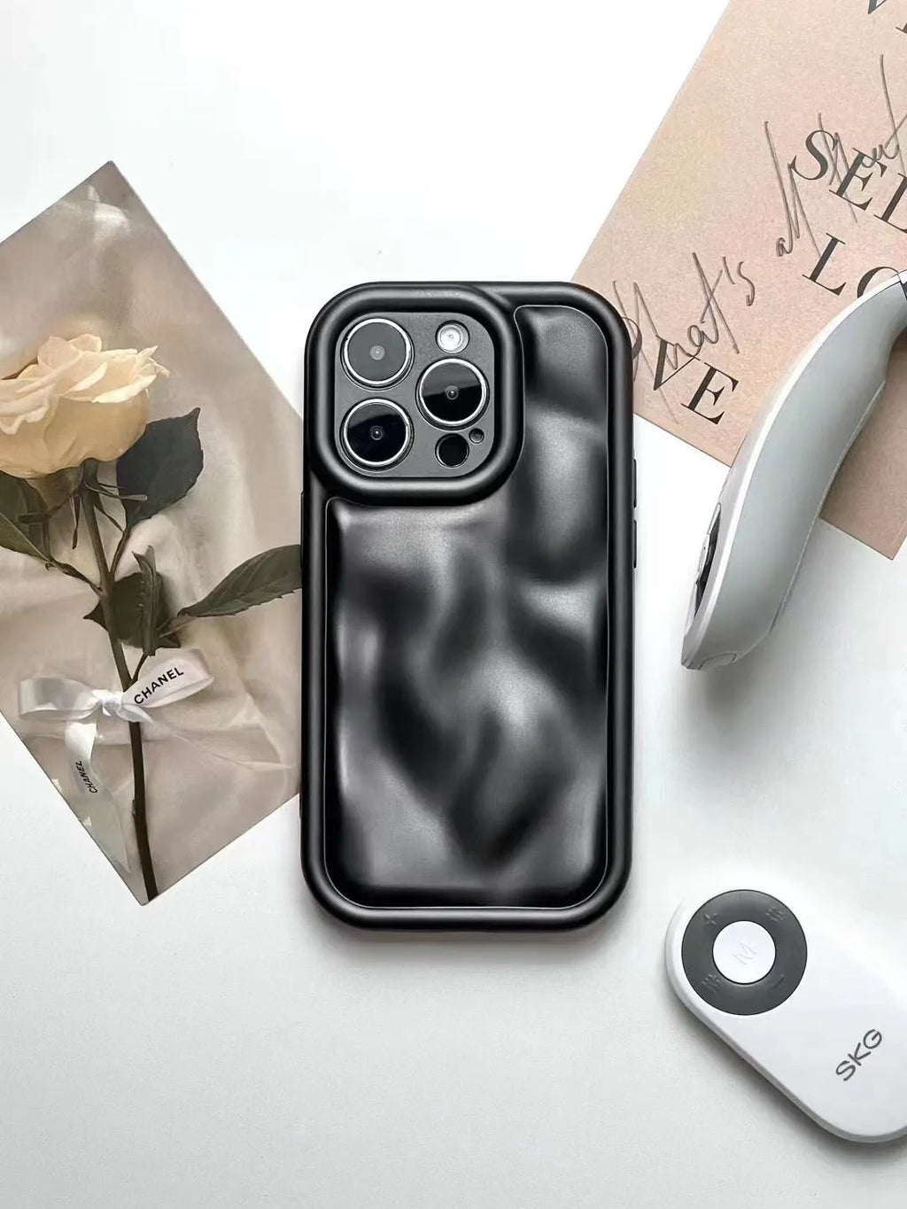 Frosted meteorite pattern iPhone case in black, soft rubber, three-dimensional drop protection cover