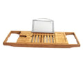 Bamboo bathtub frame on bathroom counter for toiletry storage