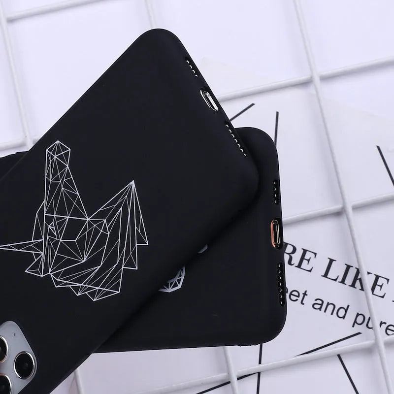Painted animal line art TPU phone case for iPhone with graffiti-style designs