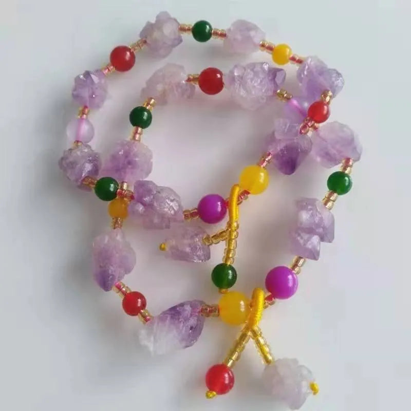 Natural shaped amethyst bracelet with fu character charm for women's travel commemoration gifts