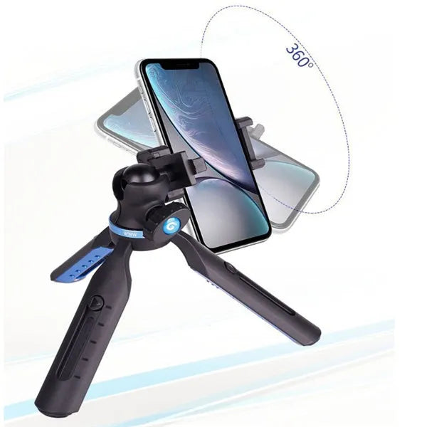 Black desktop phone tripod compatible with iPhone and P30 mobile phones