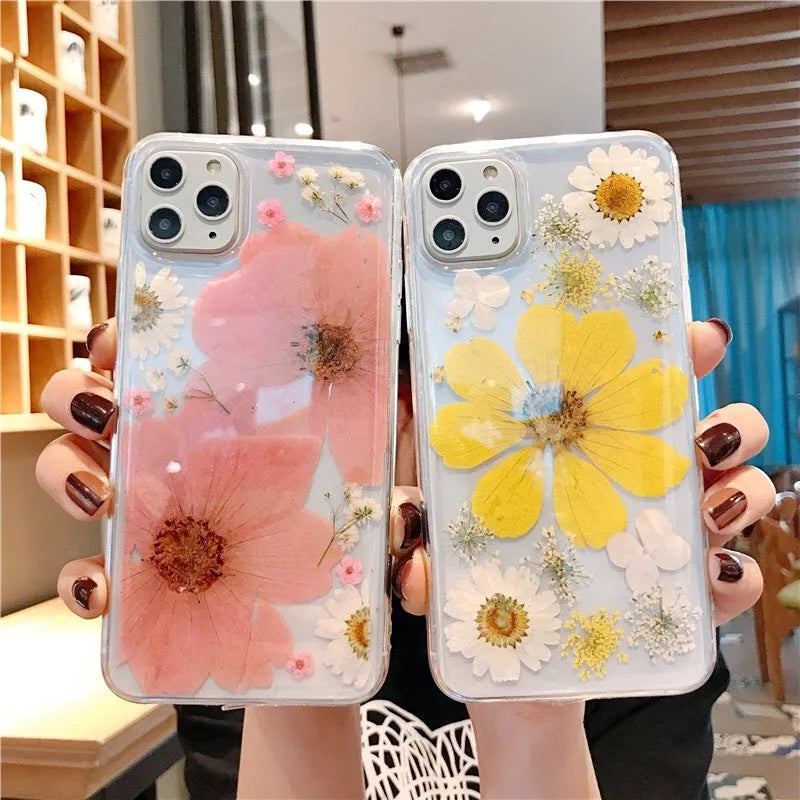 Flower phone case with large pink floral design on TPU back cover for iPhone protection