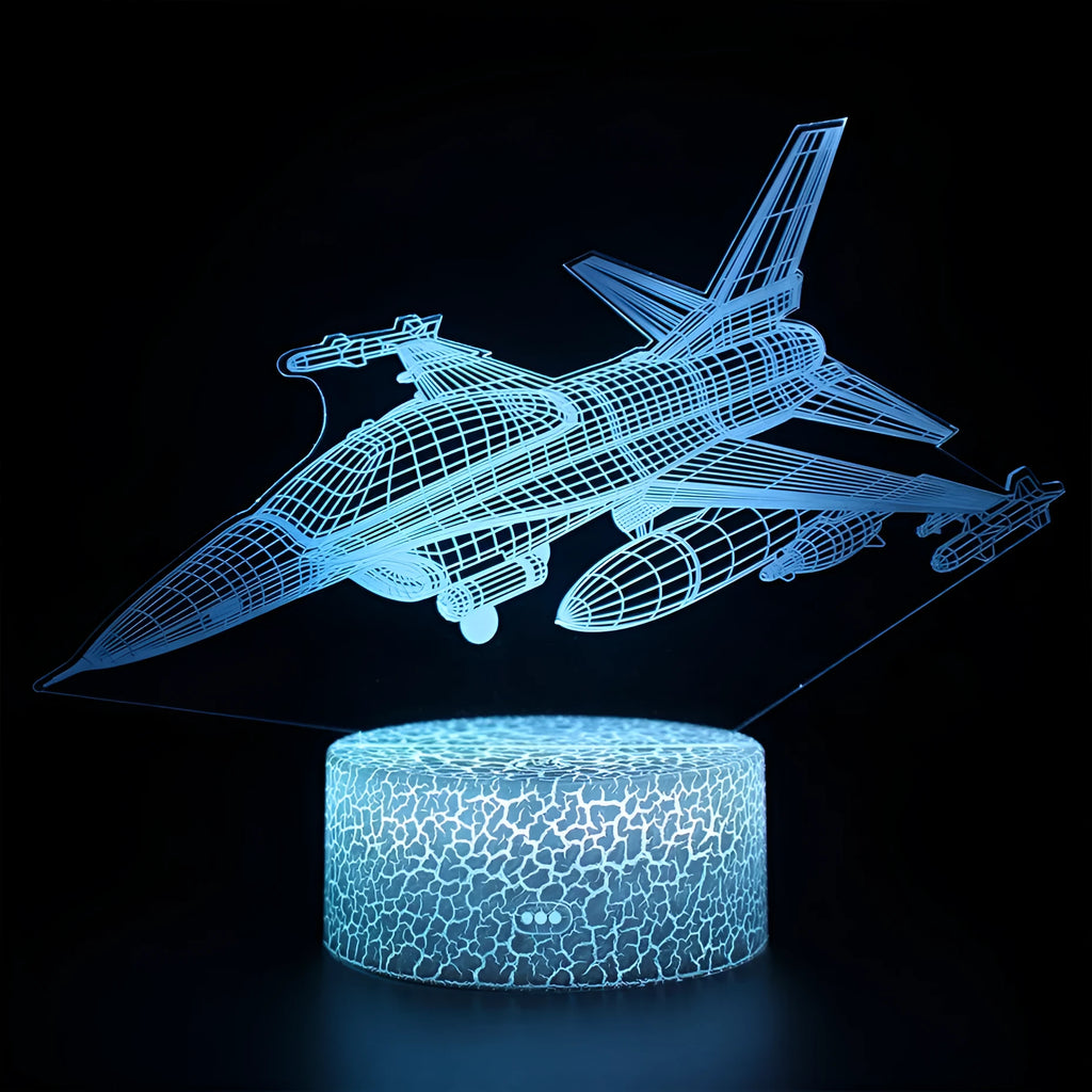 Cartoon airplane-shaped LED night light with touch control and slim acrylic shade.