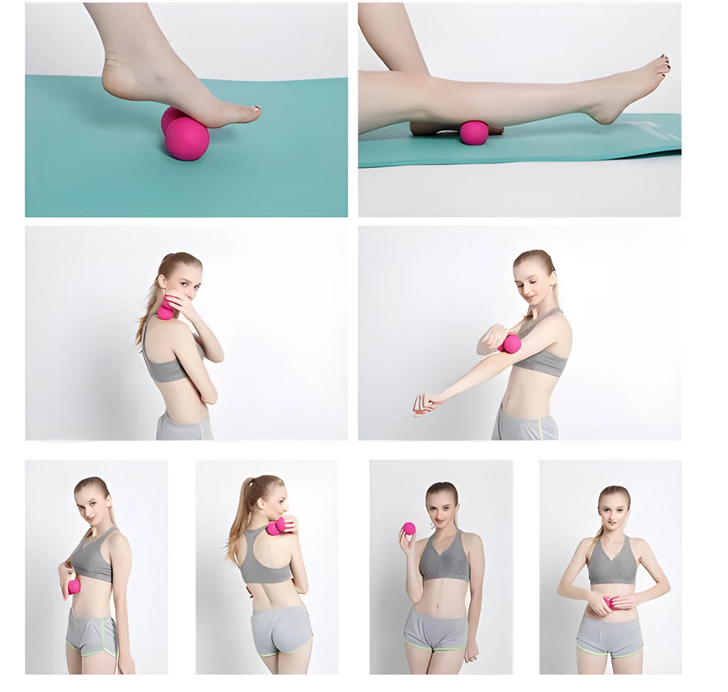 Peanut massage ball in black, blue, green, orange, pink or purple, high density lightweight for full body trigger point massage