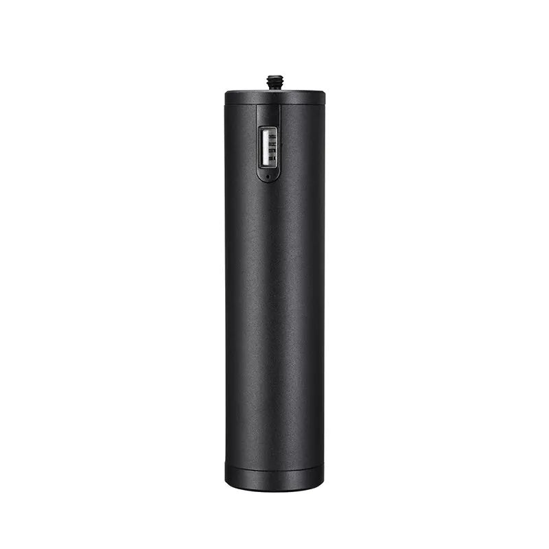 Black portable power bank with integrated handle showing 12.5cm length and 3.2cm width dimensions