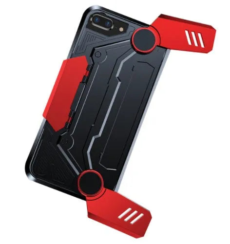 Black gamepad smartphone case with dual analogue sticks for iPhone gaming showing button layout