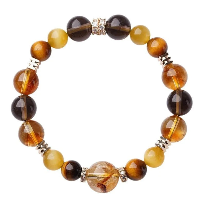 Geometric crystal bracelet in natural yellow tower tiger-eye with 10mm or 12mm diameter options