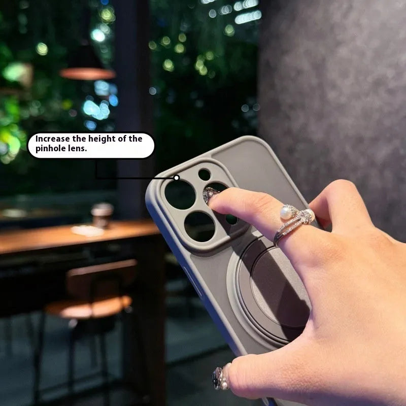 Magnetic suction phone case with invisible bracket for iPhone models in transparent frost finish