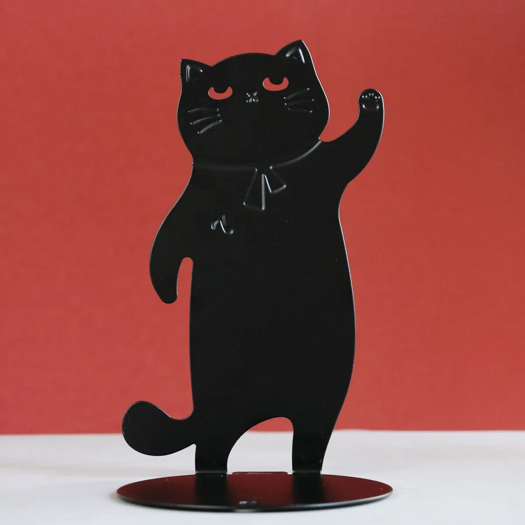 Cartoon cute music cat iron desktop book stand in black or white, 2-piece pack
