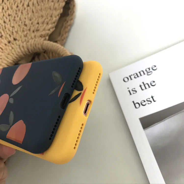 Blue, yellow, and orange matte TPU silicone iPhone case for multiple models.