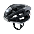 Black and grey smart cycling helmet with integrated warning lights and Bluetooth functionality