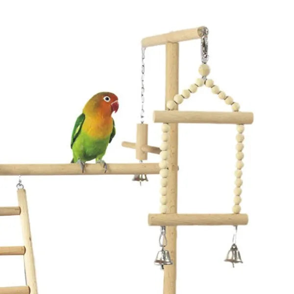 Wooden small cockatiel floor parrot standing stand, 53 x 23 x 36cm, with ladder and stainless steel tray