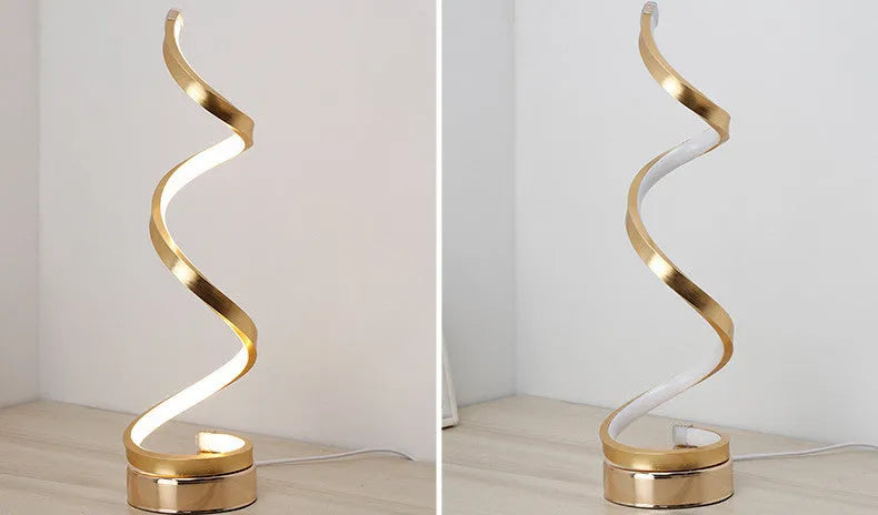 LED table lamp with metal base and acrylic curved shade, 125mm x 450mm, 24W, gold or white
