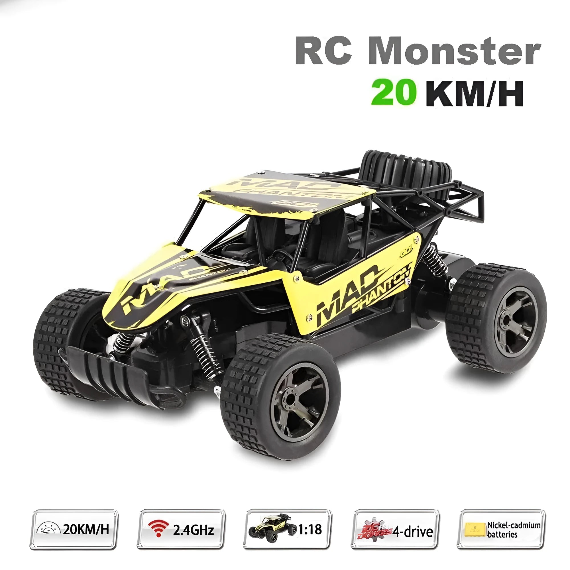 Blue 1:18 scale remote control off-road drift car with 2.4G transmitter on a track