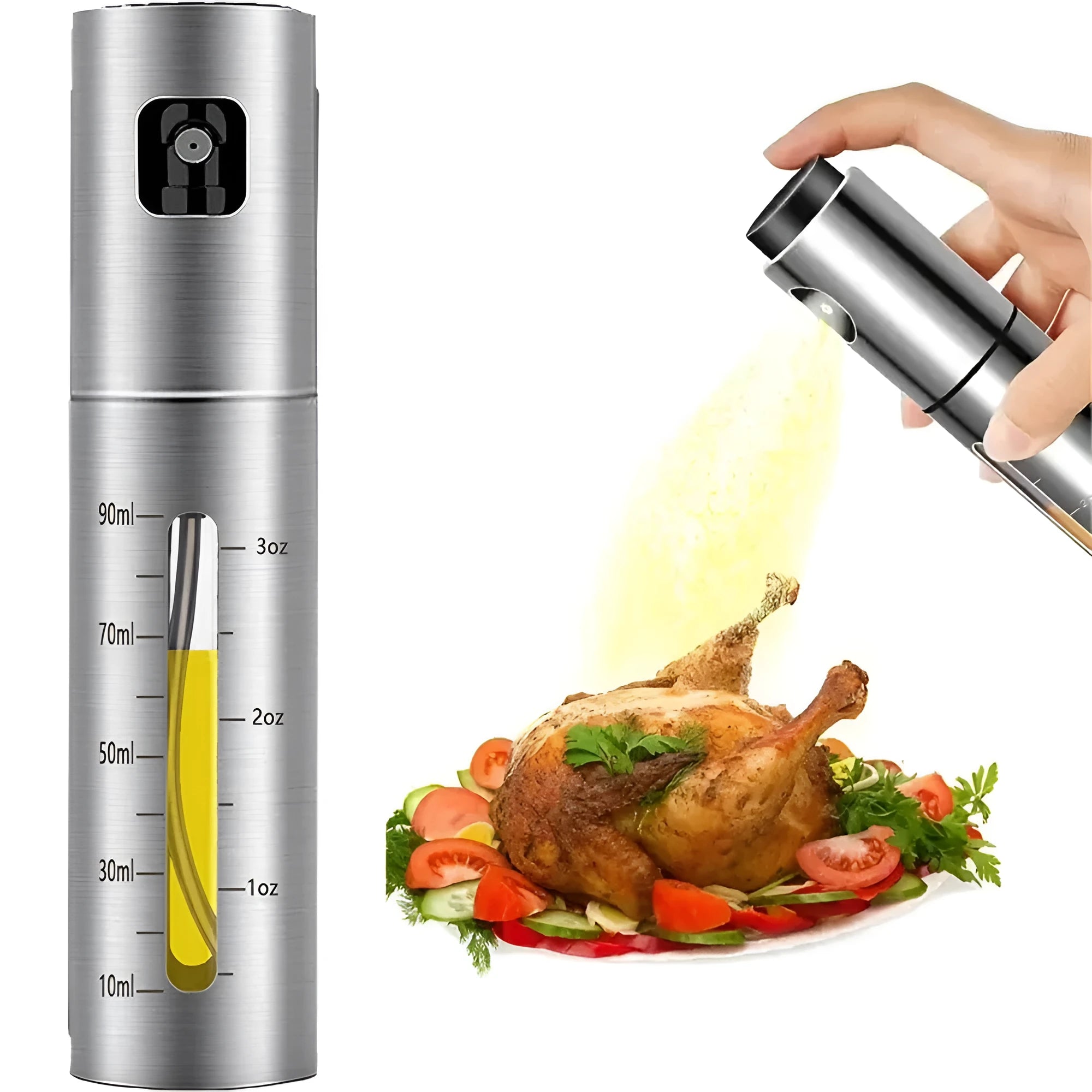 Stainless steel oil spray bottle with 100ml glass container for kitchen use