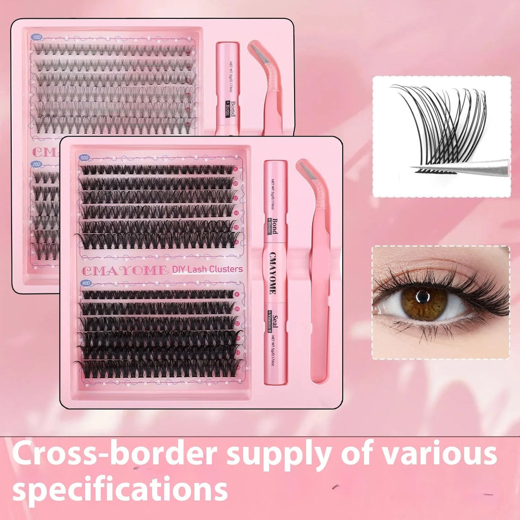 DIY single cluster false eyelash kit with artificial fibre lashes for handmade application