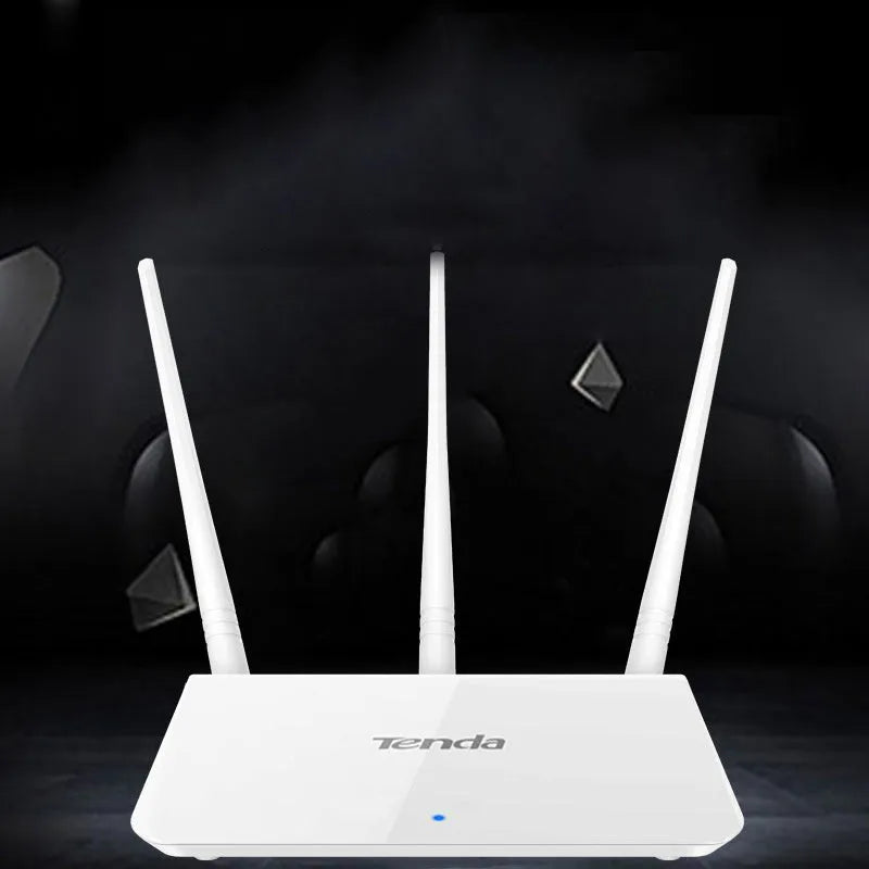 White dual-band wireless router with 2.4GHz and 5GHz frequencies, approximately 20cm wide, for UK home broadband networks