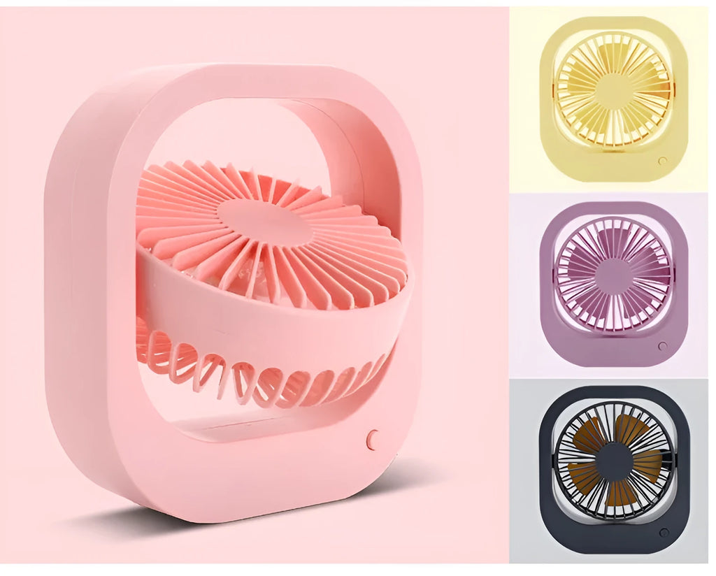 USB desk fan in black, pink, purple or yellow with 2 speeds and 180 rotation for office or home