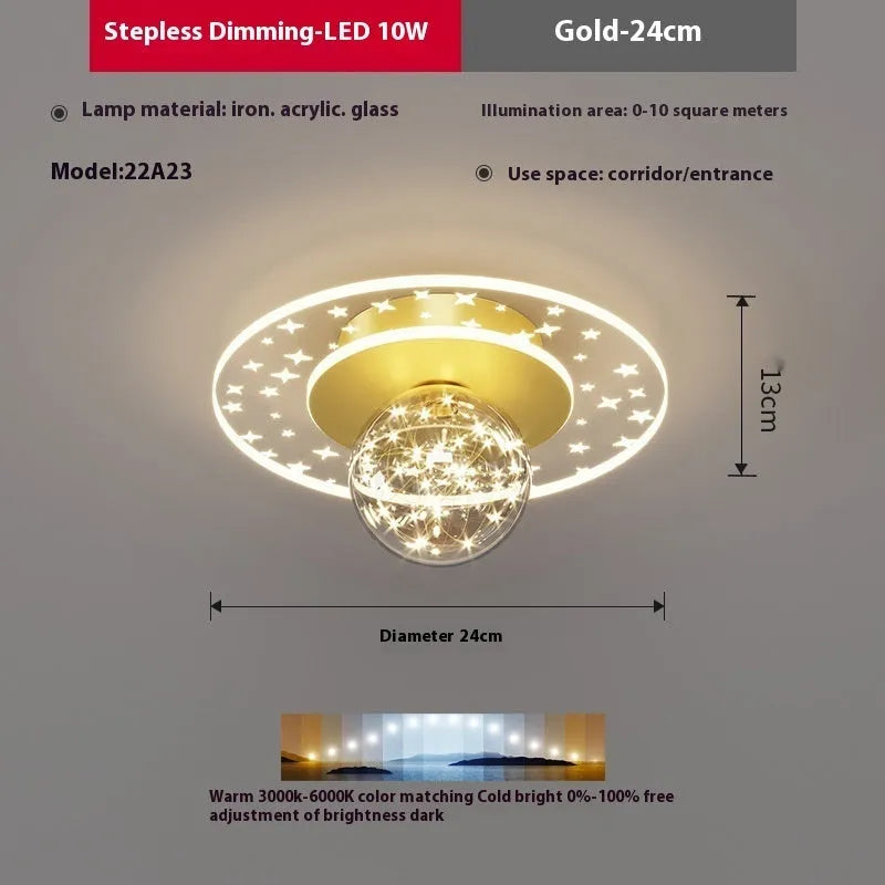Modern ceiling lamp for corridor or hallway with LED light source in black, gold or white finish