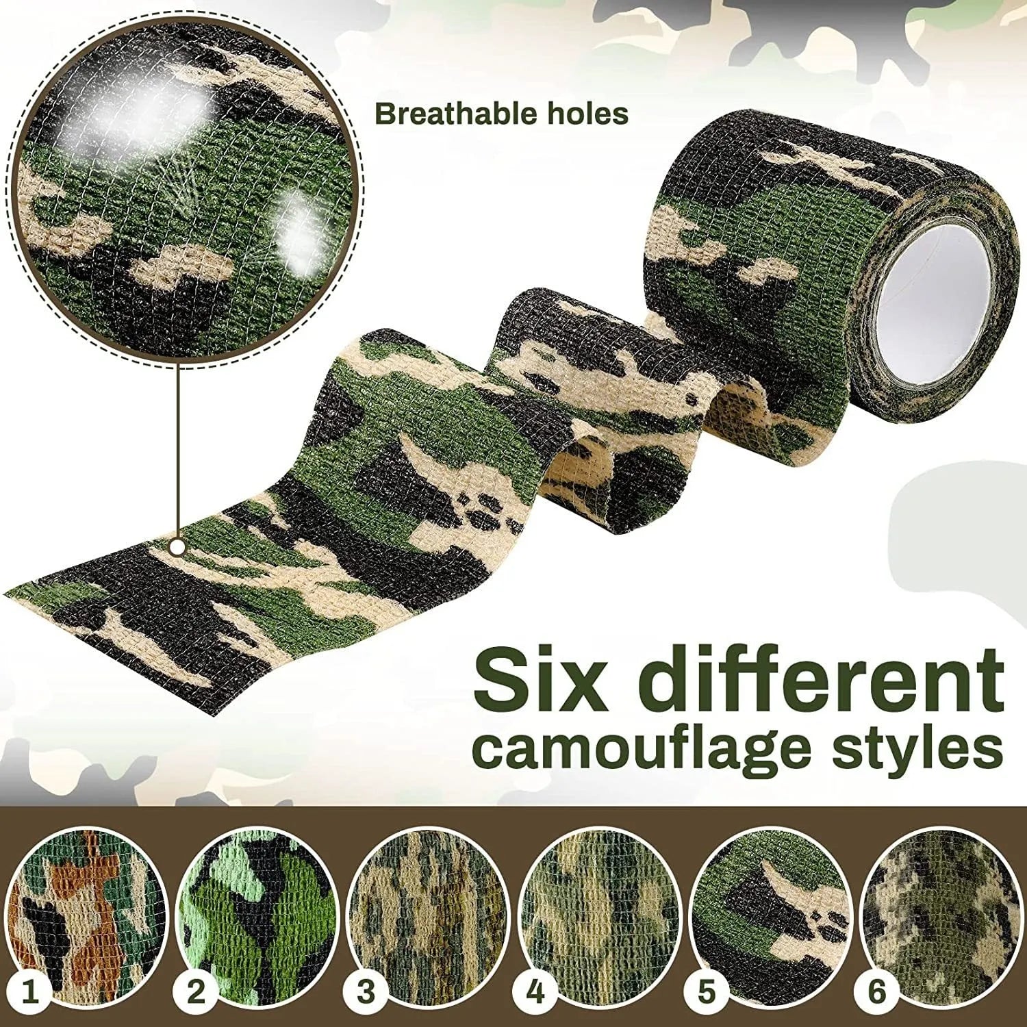 Camouflage elastic bandage roll for wrapping hunting camera legs and telescopic equipment