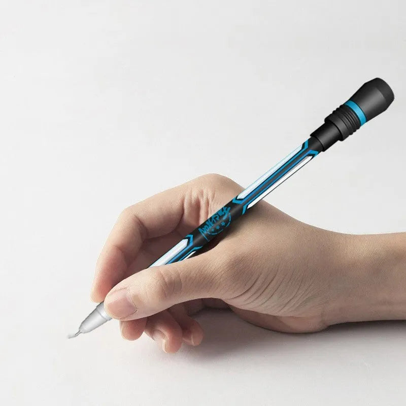 Frosted silica gel anti-slip spinning pen with 0.35mm needle tube tip, shown at 210mm length.