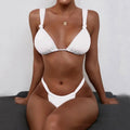 Women's pleated split strap swimsuit in Beijing blue with knotted design and cotton-lined briefs